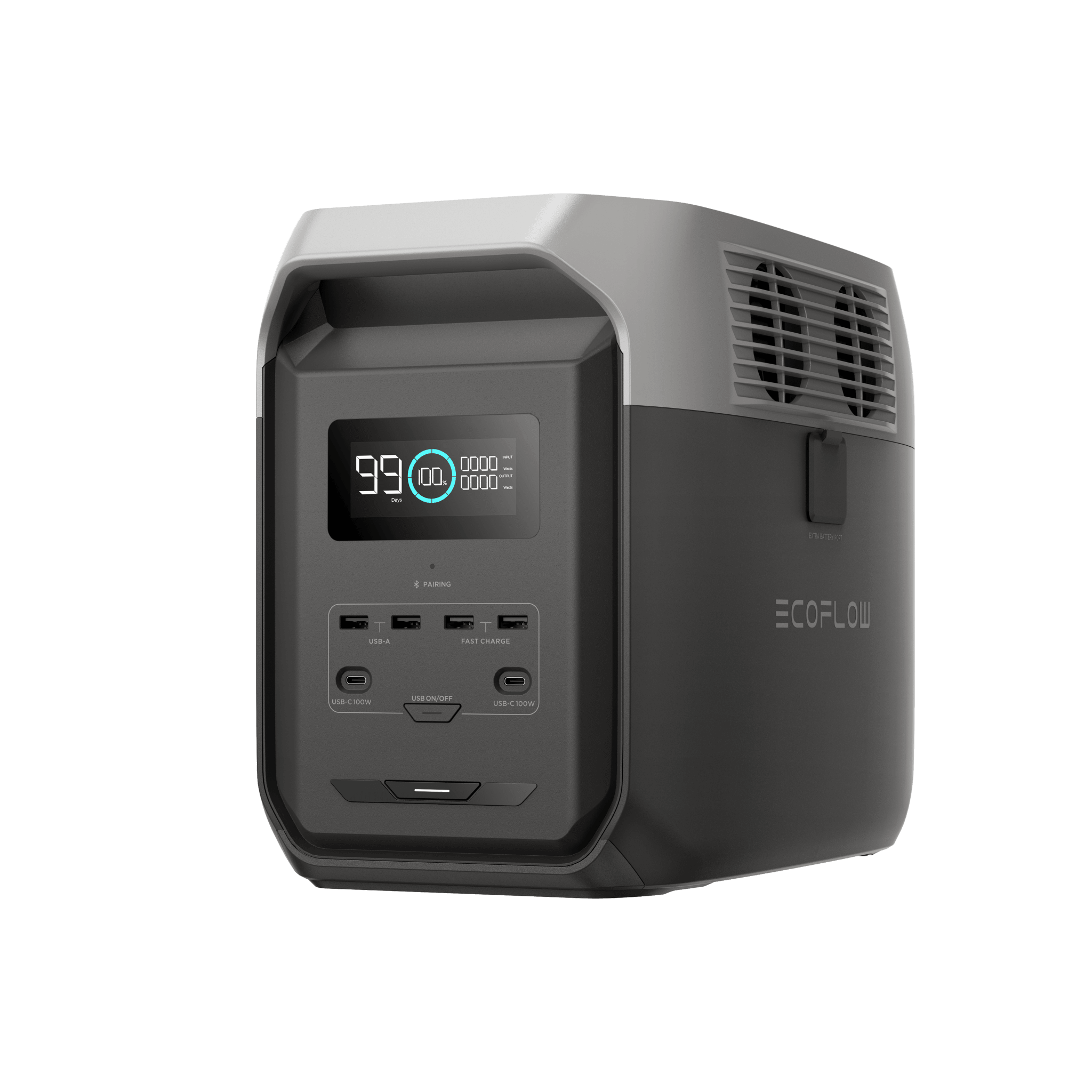Estación de Energía Portátil Delta 3 1536Wh Litio LFP / 6 AC 1800 W (Max. 3600W) / 2 USB-C 100W / Capacidad para Aumentar Respaldo / Cargador de Coche 10A a 12.6V / Conectividad WiFi y Bluetooth (App) / Carga Solar 500W Max.