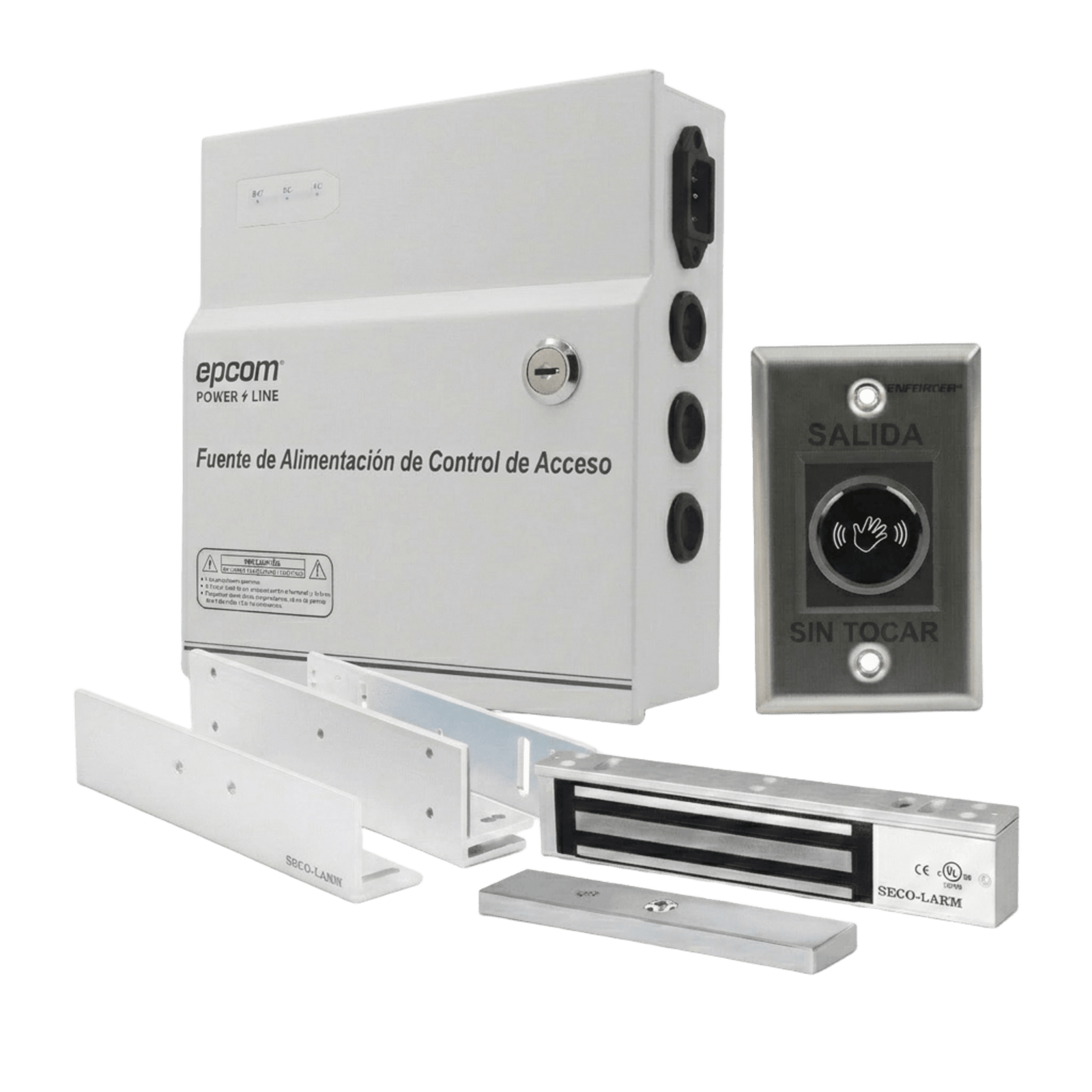 Kit para Control de Acceso Incluye Fuente de 12VCD / Soporta Batería de Respaldo/ Chapa Magnética de 600Lbs / Montajes L y Z / Botón de salida / Certificación UL y ETL