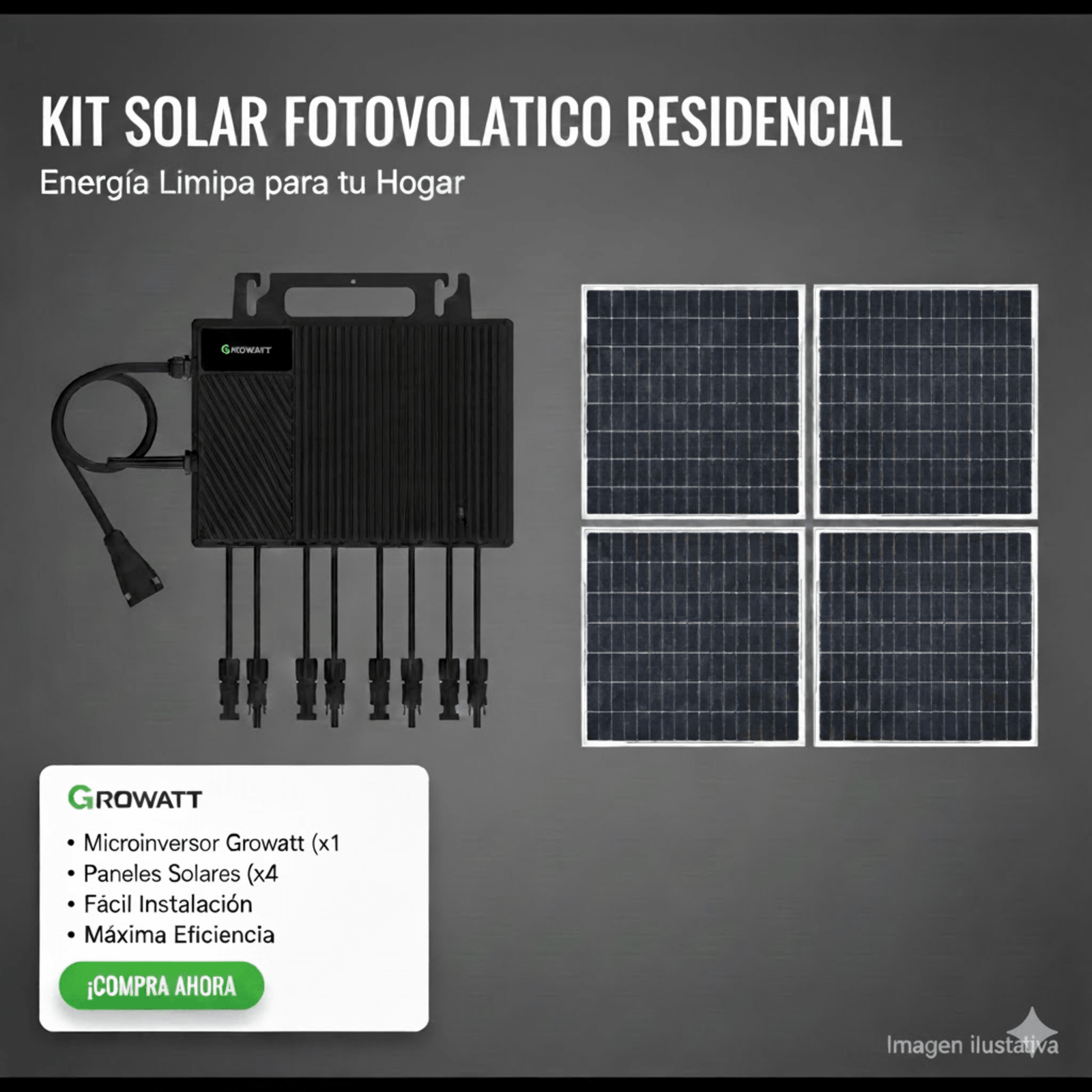 Kit Solar Interconexion  / 2.5kW  220Vca / Microinversores Growatt / Montaje Incluido