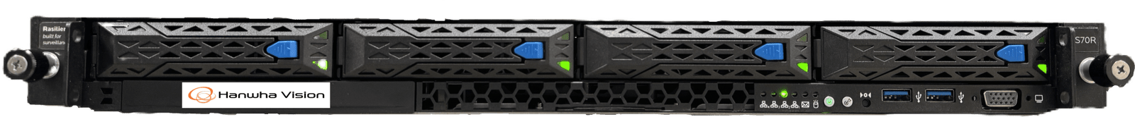 NVR Wisenet WAVE basada en Ubuntu Linux / Montable en Rack 1U / Incluye 1 licencia WAVE-PRO-04 / 470 Mbps throughput / Incluye 80 TB para almacenamiento