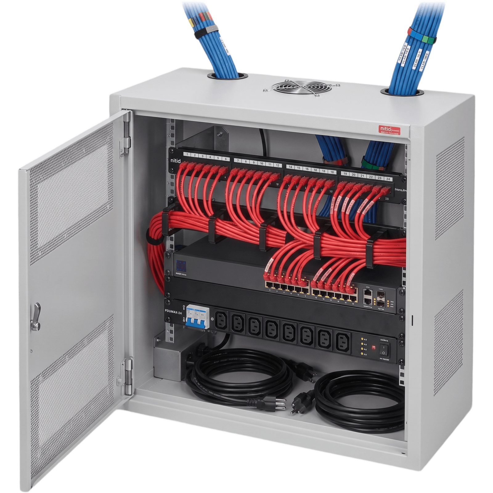 Gabinete Rack Horizontal D-Box 4U / Perfil Bajo 48x24x8 in / Acero RAL 7035 / Puerta 120° / Retail y Puntos Públicos