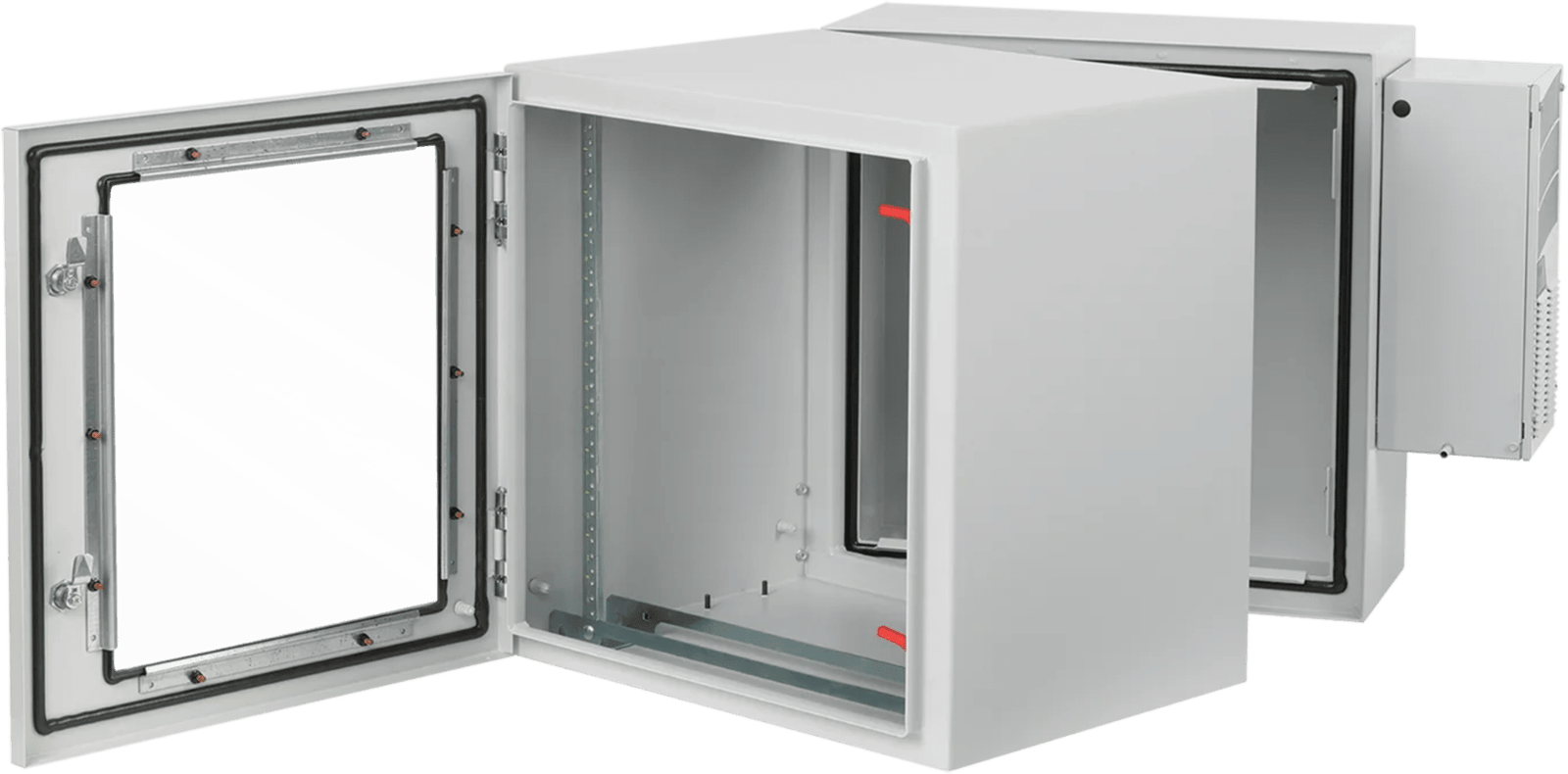 Gabinete Rack ProTek con Bisagra Doble Tipo 4 12U, Ventana de Vidrio, Aire Acondicionado, Montaje Pared, 600x612x710 mm Acero Gris Claro