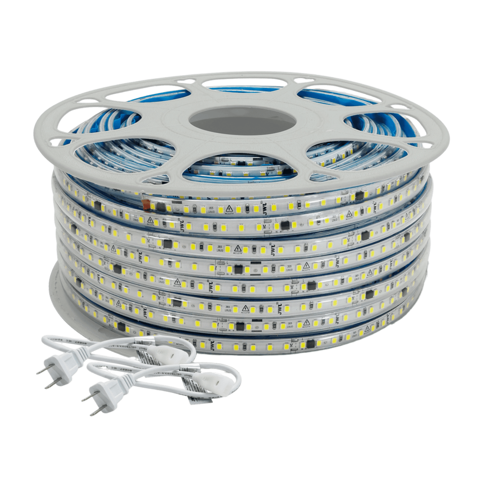 Manguera LED Luminosa Blanca de Resina Transparente y Flexible / Para uso Interior o Exterior / Carrete de 50 m/ 110V CA 4.2 A/ 500 W Potencia / T.C.C. 6500 K.