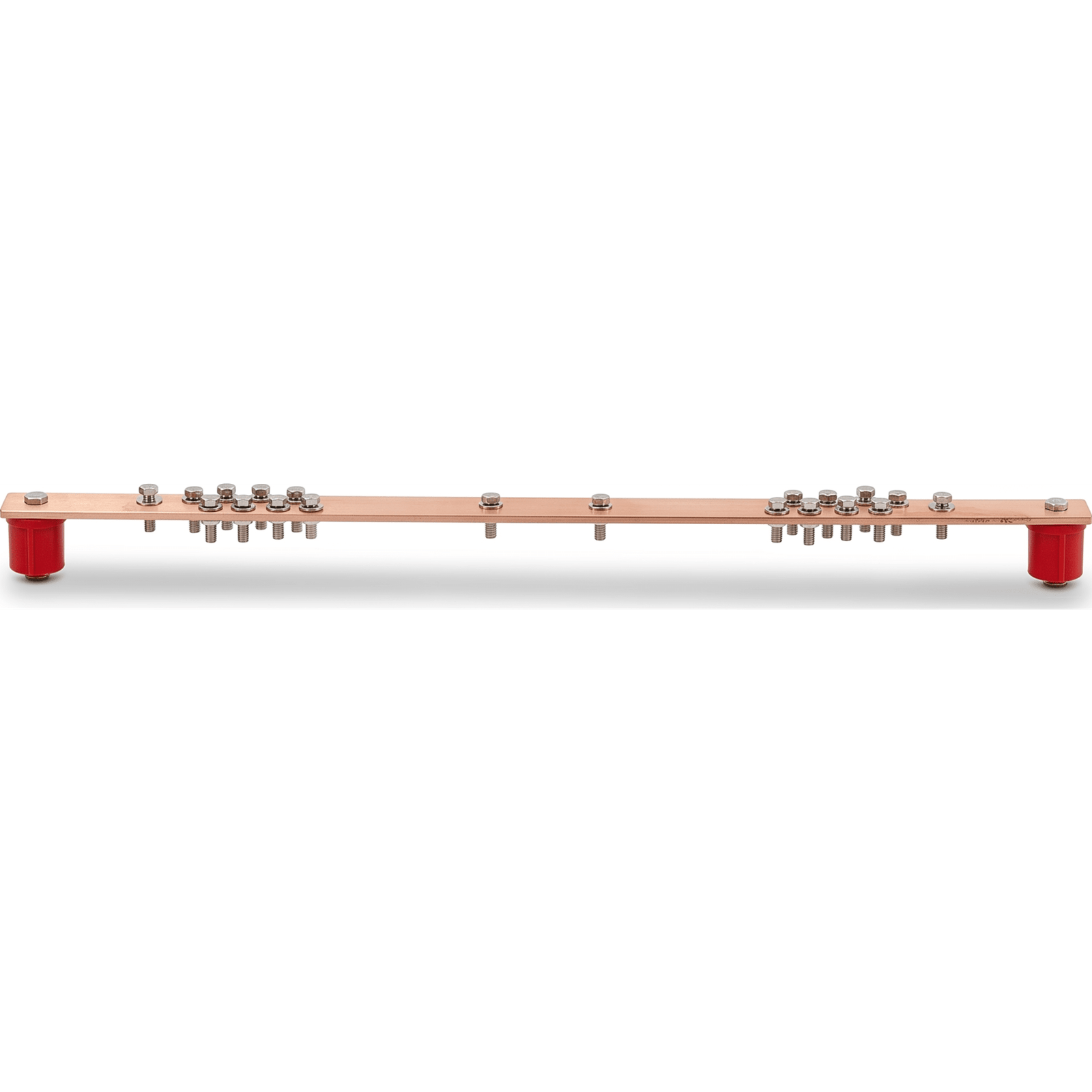 Barra Distribución Tierra Rack 19 in / Cobre 100% / 550A / Aisladores Rojos / 0.64 cm (0.25 in) / J-STD-607-A