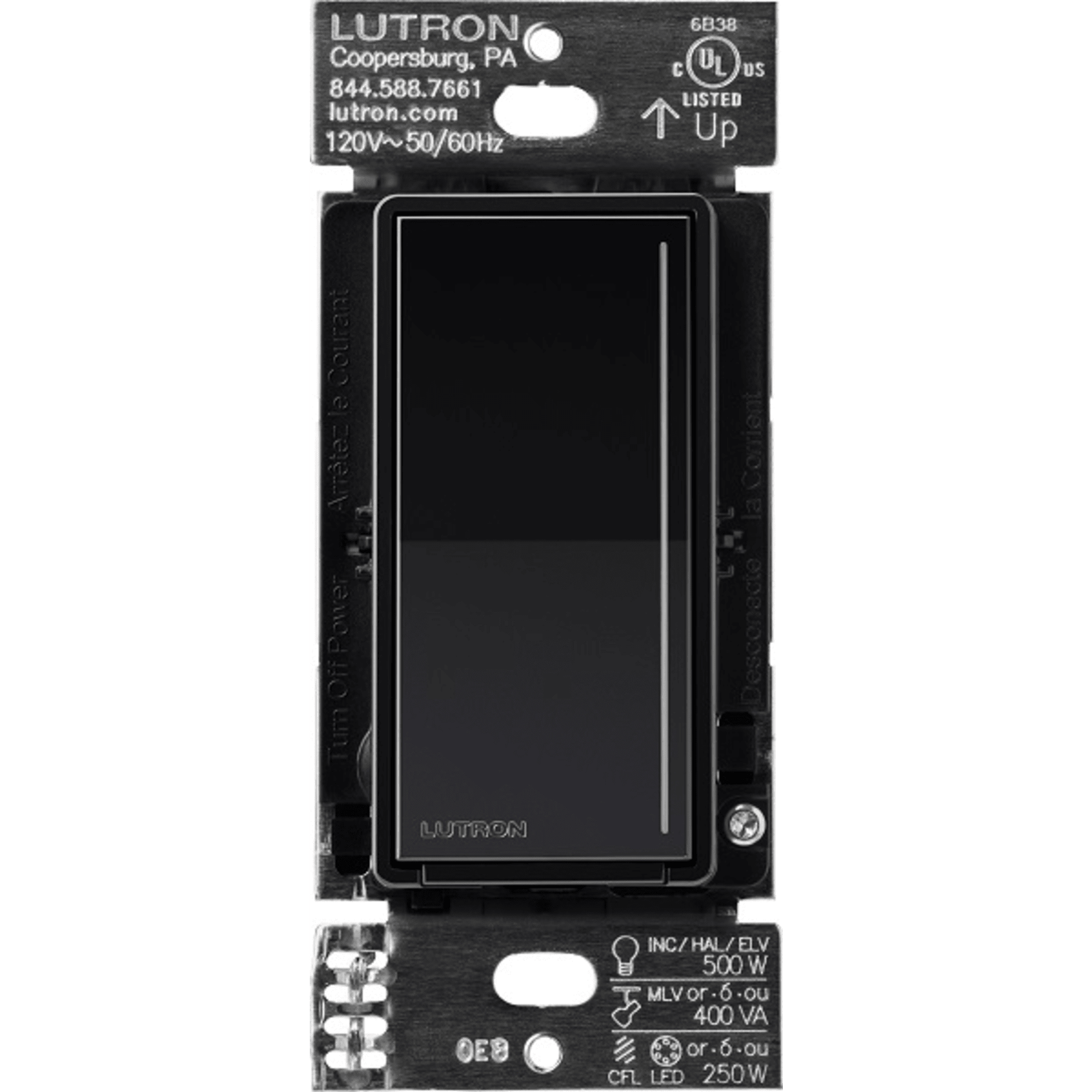 (RadioRa3) Atenuador táctil Sunnata Dimmer PRO color negro brillante , requiere cable neutro / soporta 250W LED