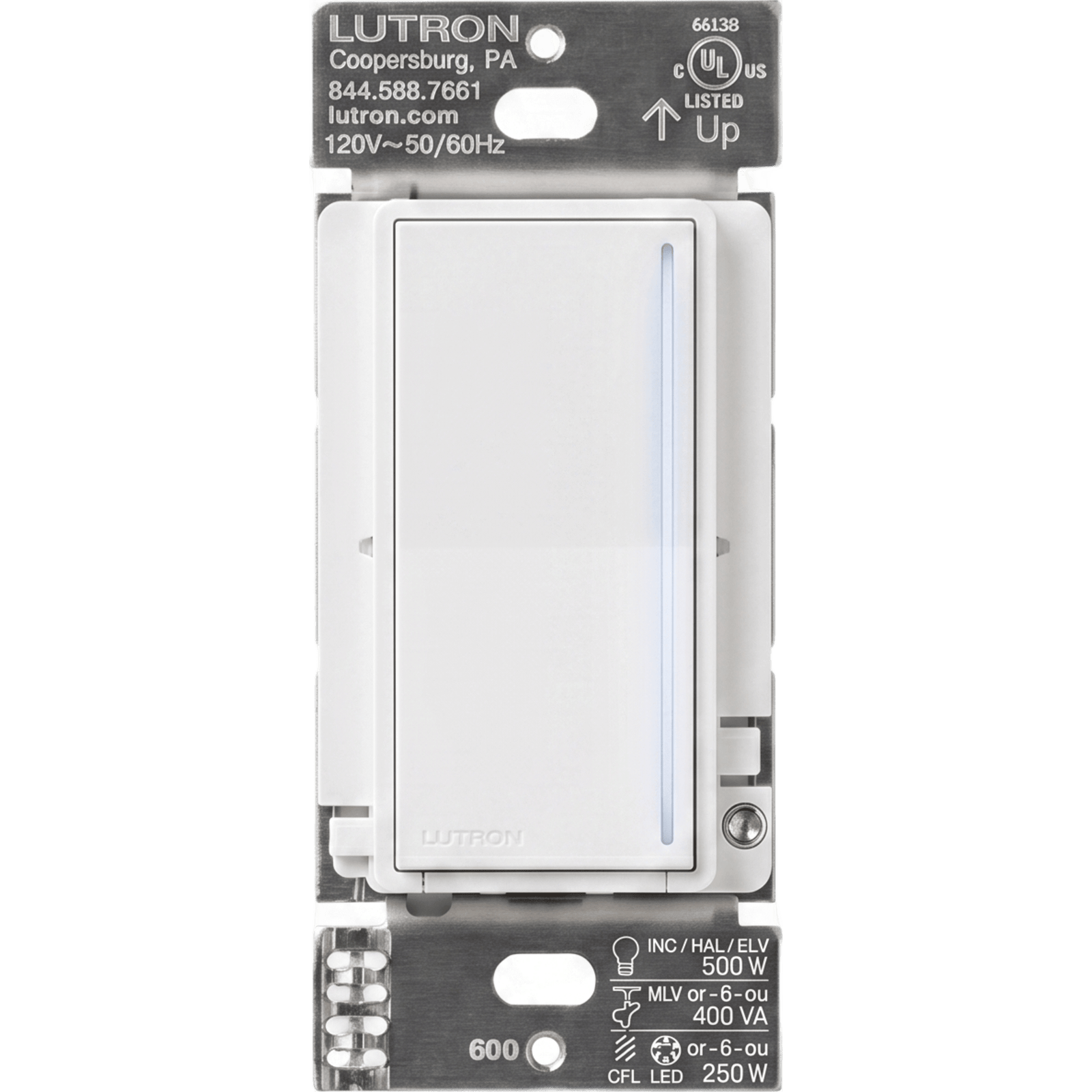 (RadioRa3) Atenuador táctil Sunnata Dimmer PRO color blanco, requiere cable neutro / soporta 250W LED