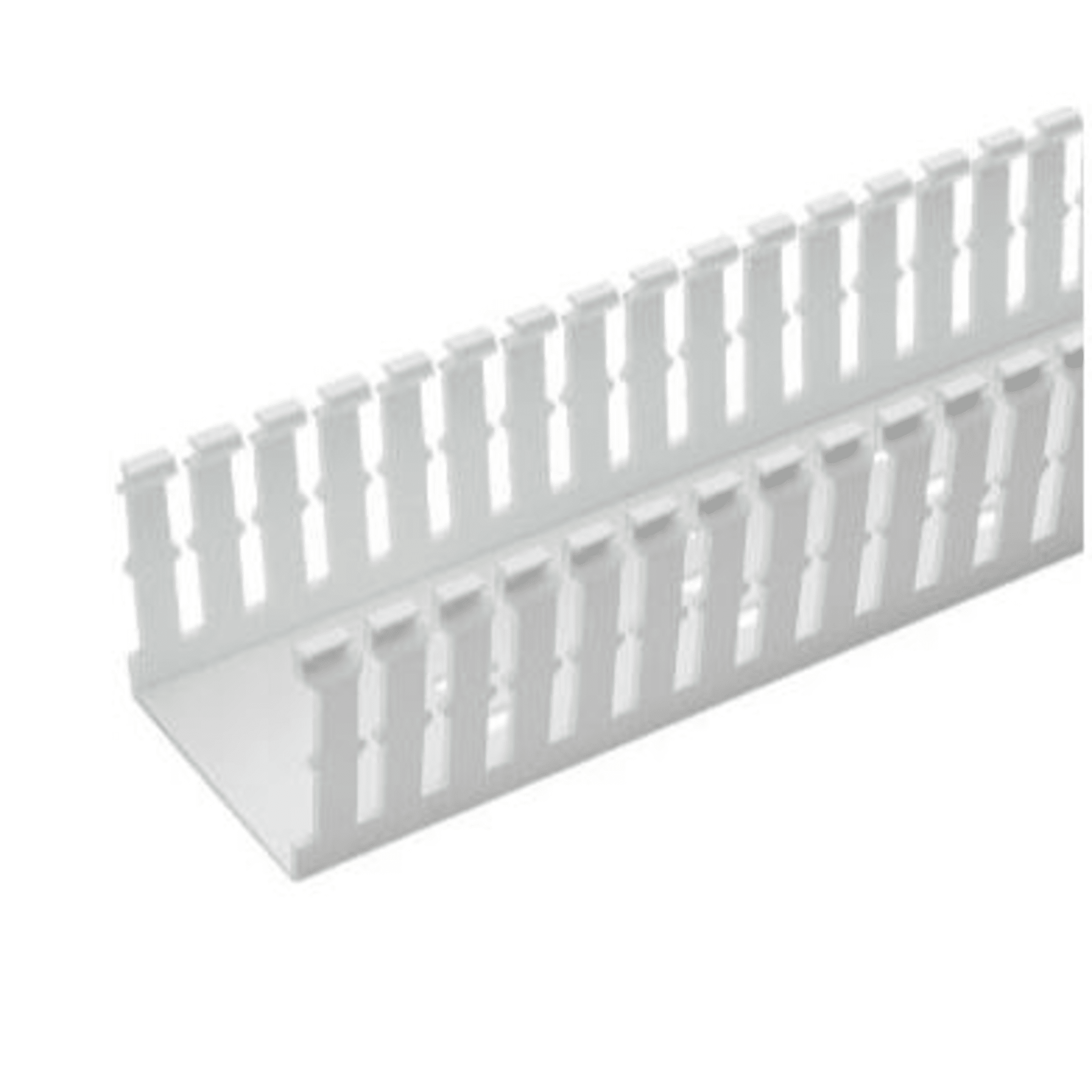Canaleta Ranurada Angosta de PVC Sin tapa, Tipo F, 57.2 mm de Ancho, 53.8 mm de Alto y 1.8 m de Largo, Color Blanco
