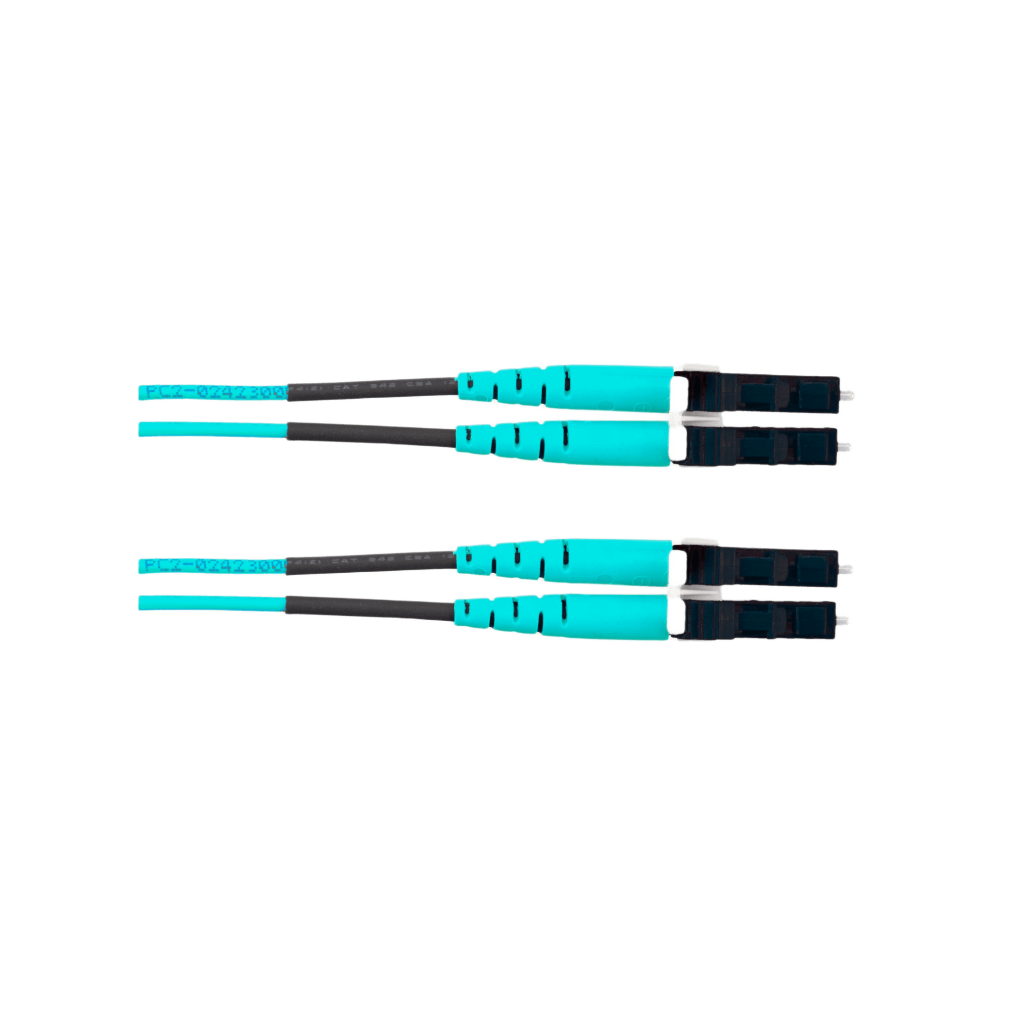 Jumper de Fibra Optica Multimodo 50/125 OM4, LC-LC Duplex, OFNR (Riser), Color Aqua, 25 Metros