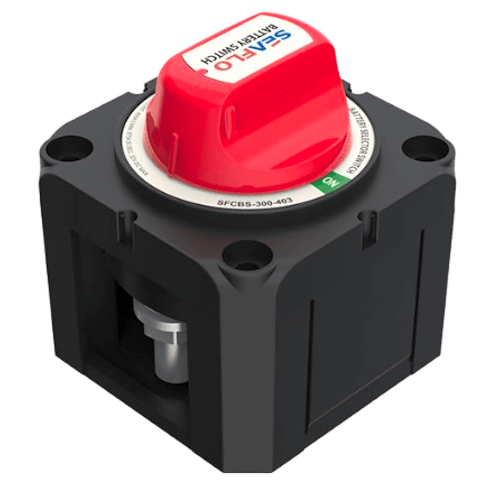 Interruptor Desconexión Batería Monocircuito ON/OFF, 275A DC Continuo, 900A DC Arranque, Terminales Cobre Estañado, IP68, Montaje Superficie/Panel, Cumple ABYC/UL/SAE