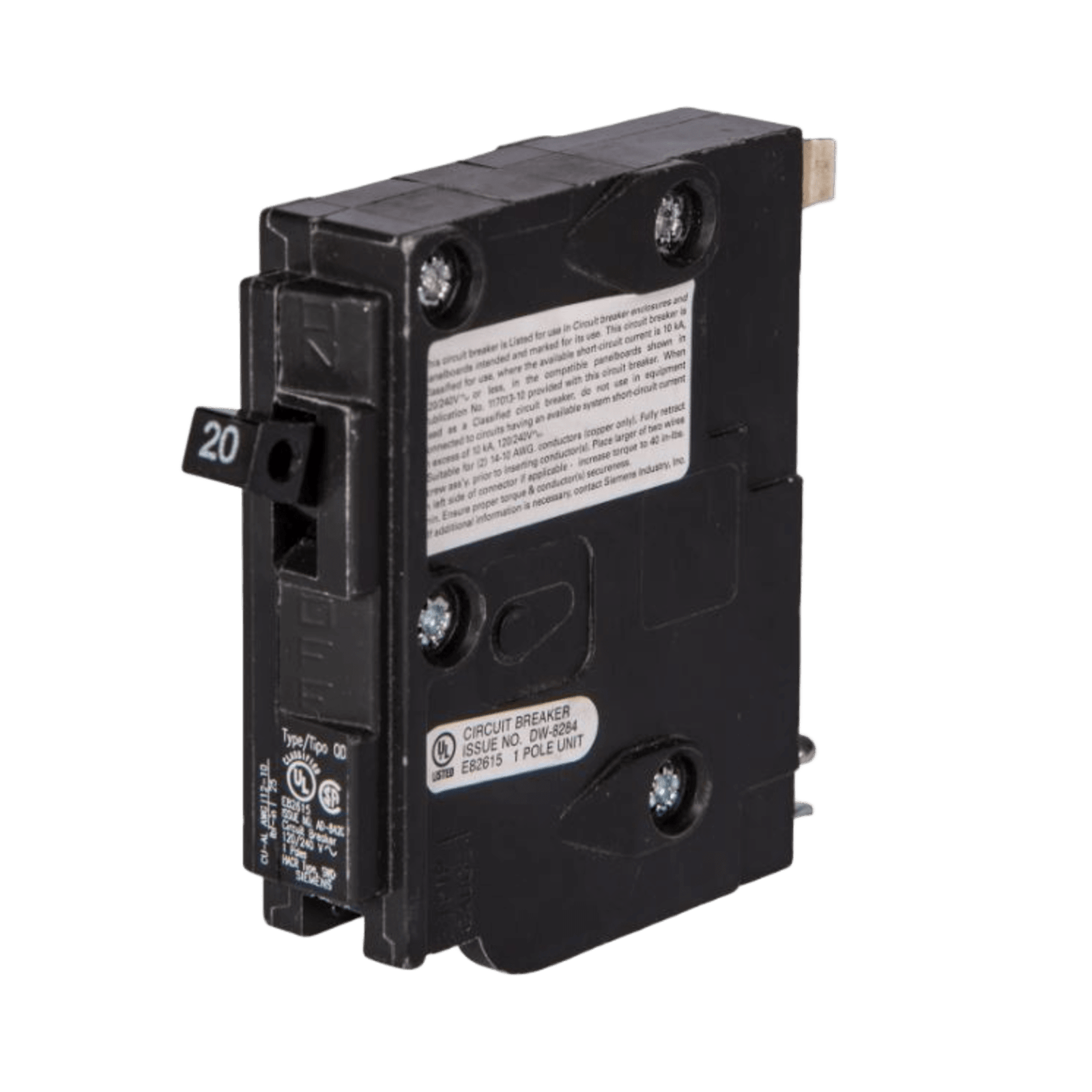 Interruptor automático enchufable tipo QD 1 polo, 20 amp