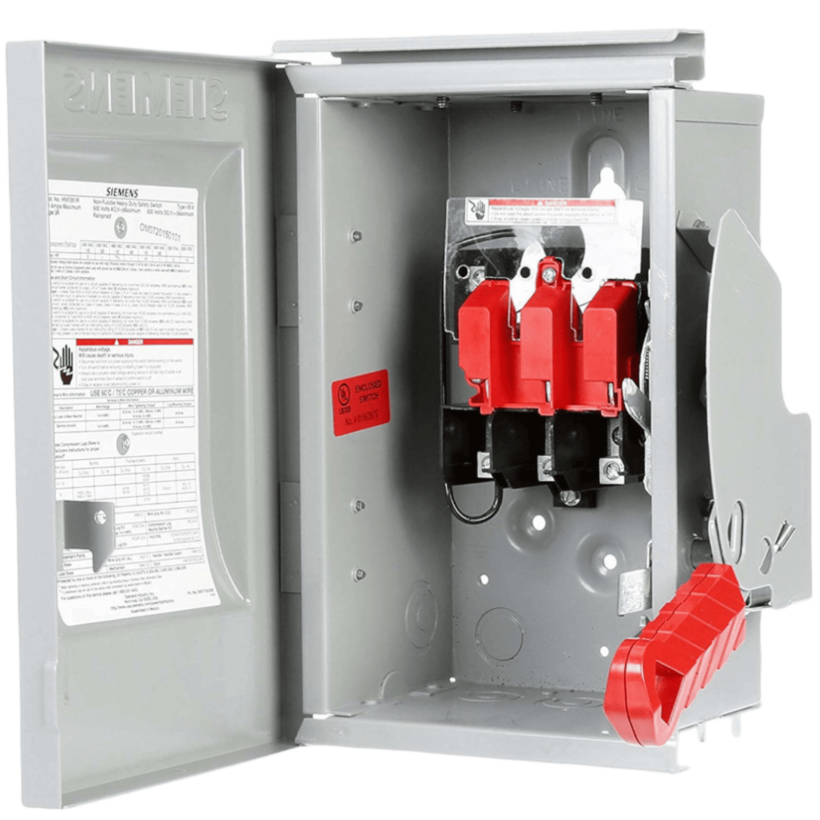 Interruptor de Seguridad HNF364R, 600Vca, 3 polos, 200 Amp, sin portafusibles, Nema 3R.