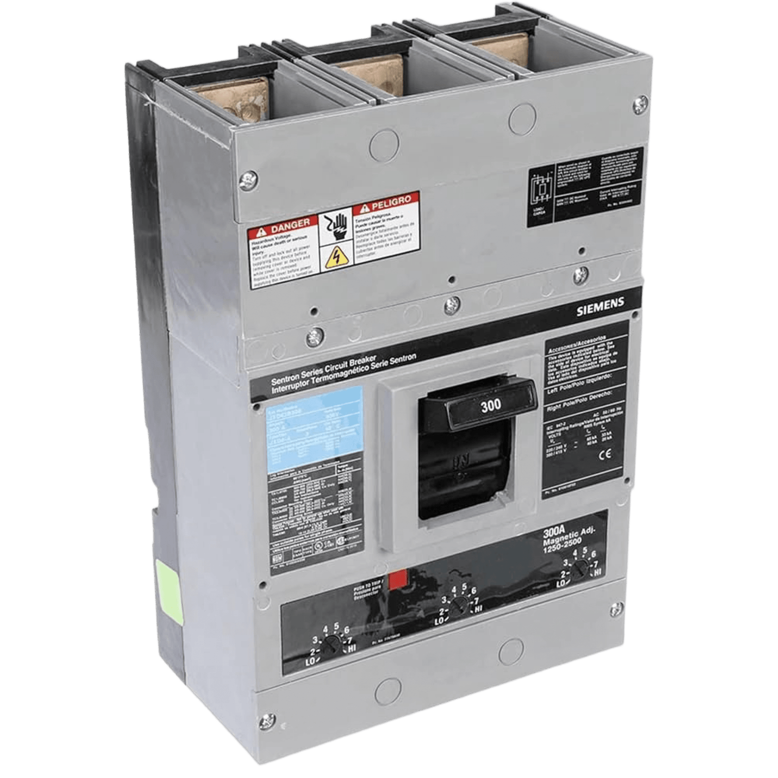 Interruptor Termomagnético 600V 3X300A, Sin zapatas principales.