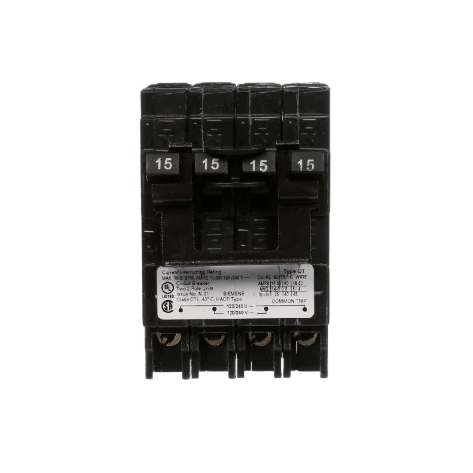 Interruptor automático TRIPLEX enchufable tipo QT 2 polos simples, 1 polo doble, 15-20 amp