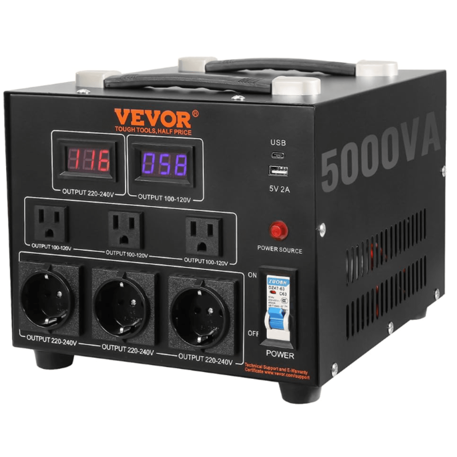 Transformador convertidor de voltaje de 5000 W 110/220 Vca