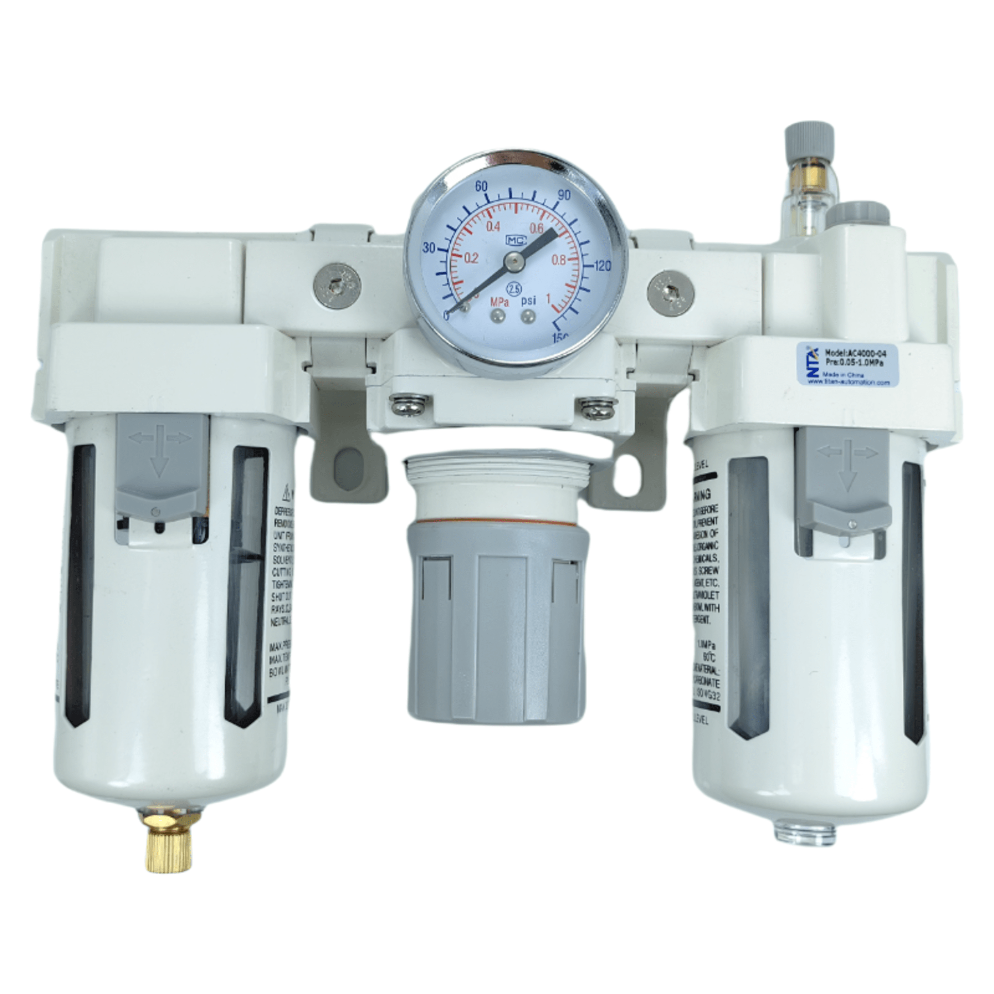 Lubricador de Regulador de Filtro / Puerto G1/2´´ / Presión Máxima 150 psi / Caudal Máximo 5500 L/min / Precisión de Filtro 40µm
