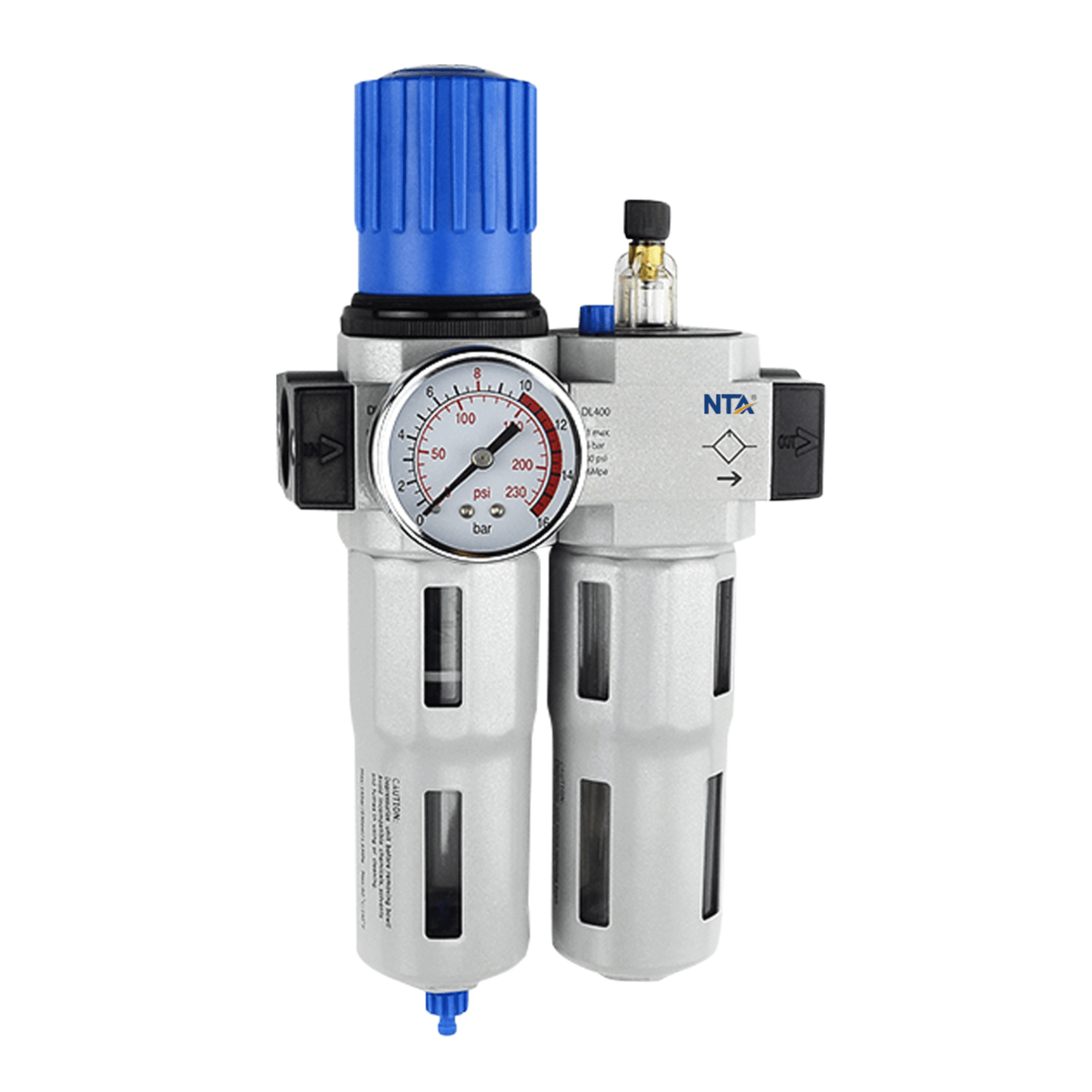 Lubricador Regulador Filtro Neumático / Puerto G1/2´´ / Presión Entrada 230 psi / Presión Salida 175 psi / Caudal Máximo 3500 l/min / Precisión Filtro 40 &mu;m