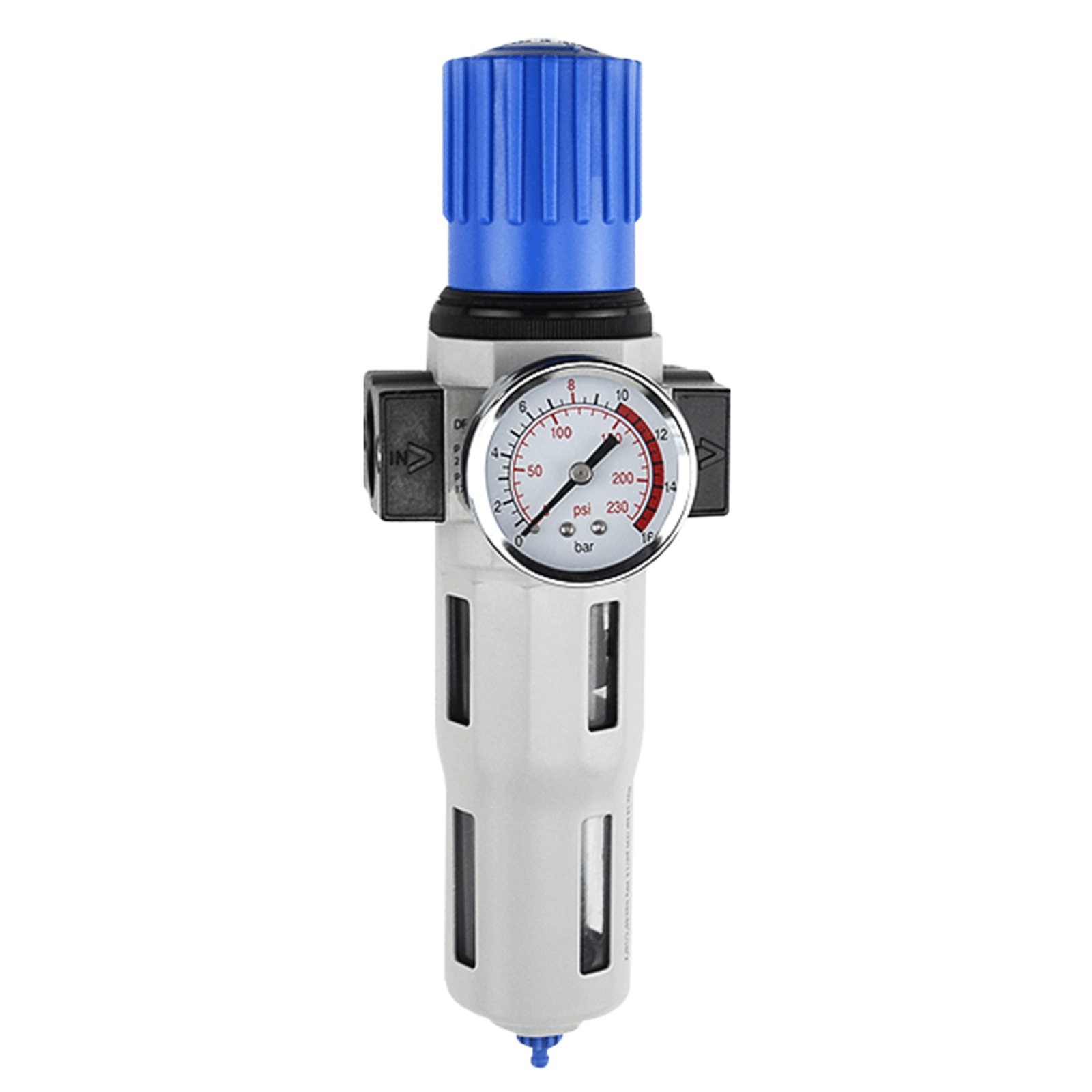 Regulador de Filtro Neumático / Puerto G1/2´´ / Presión Máxima Entrada 230 psi / Presión Máxima Salida 175 psi / Caudal Máximo 3500 l/min / Precisión Filtro 40 μm