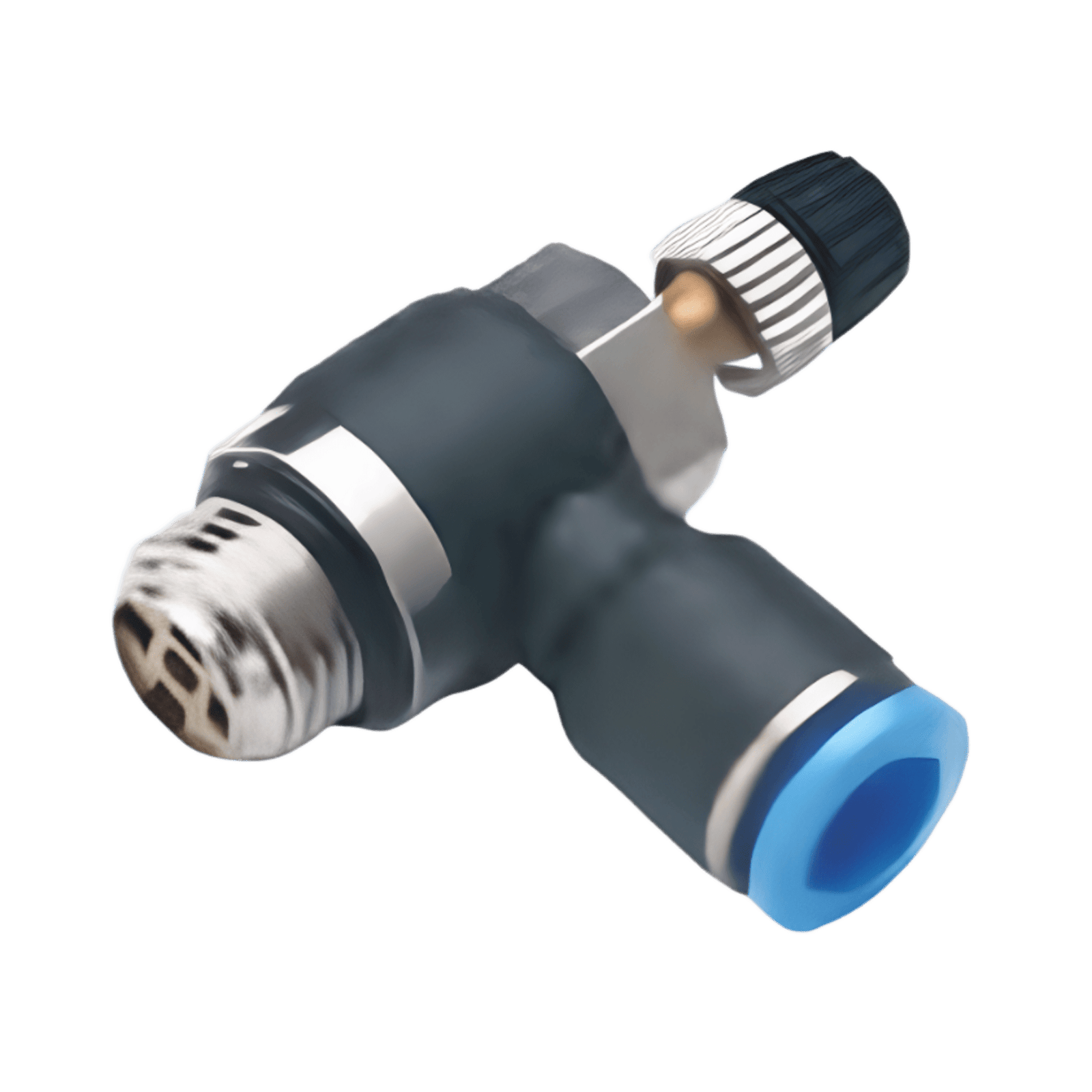 Válvula Reguladora de Flujo y Velocidad / Control de Aguja / Conexión Manguera 6 mm / Rosca Macho 1/8" G BSPP / Con O-Ring / Montaje Directo en Cilindros Compactos