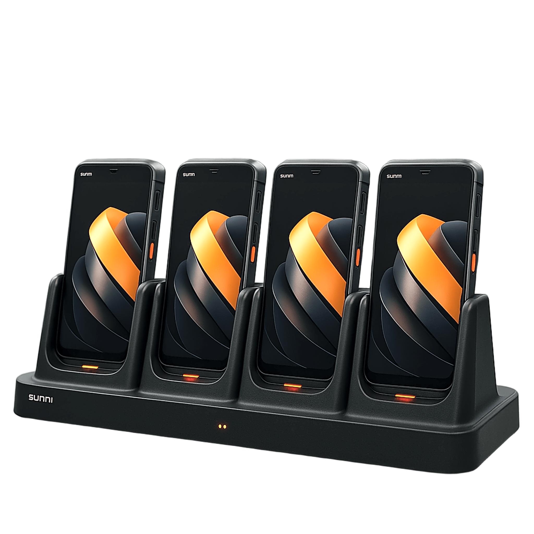 Base de Carga 4 Bahías / Carga Simultánea / Pogo Pins Directos / Indicadores LED Individuales / Diseño Vertical / Compatible SUNMI L3 / Gestión de Flotas