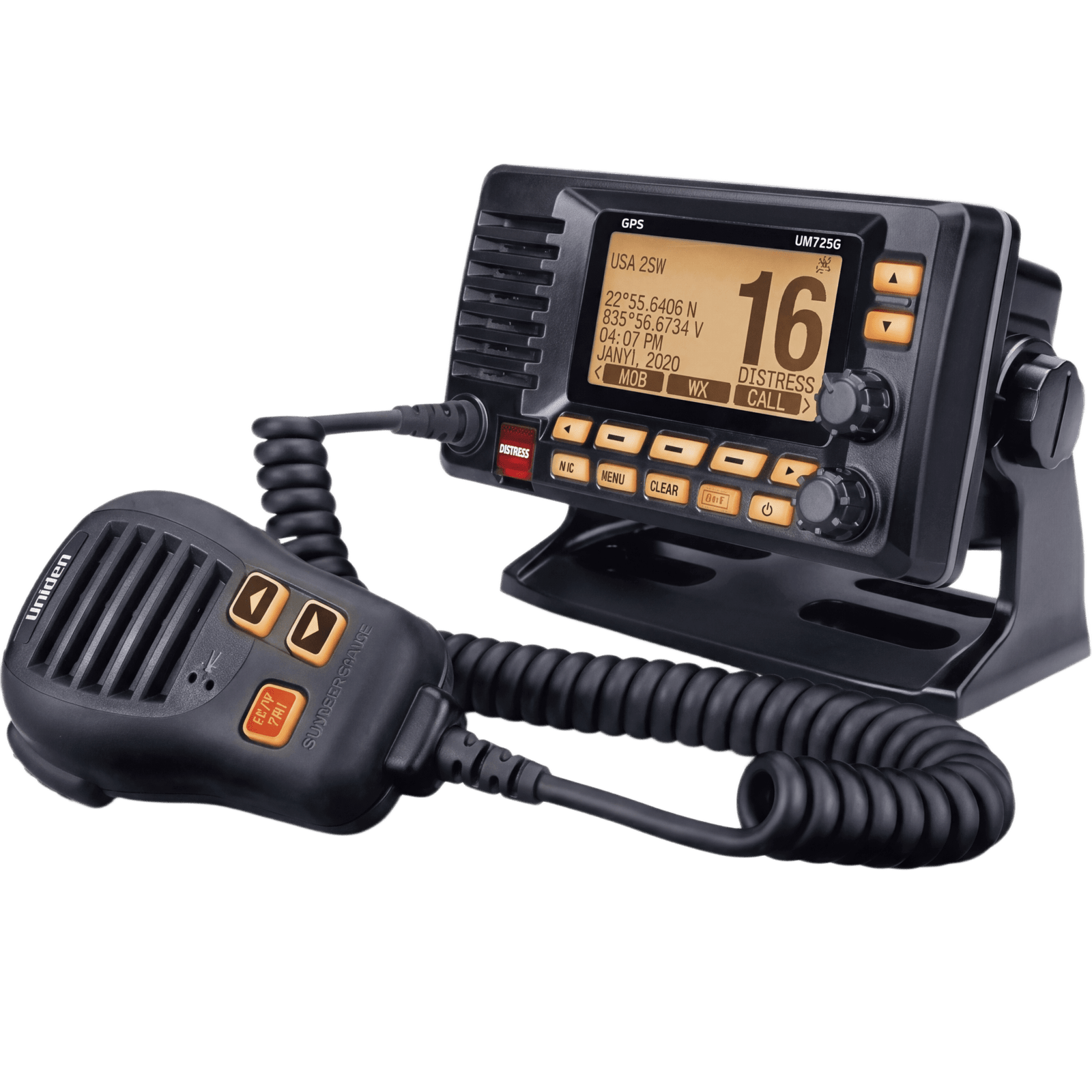 Radio Móvil Marino VHF / 25W RF / GPS Integrado / NMEA 2000 / DSC Clase D / IPX8 Sumergible / Negro