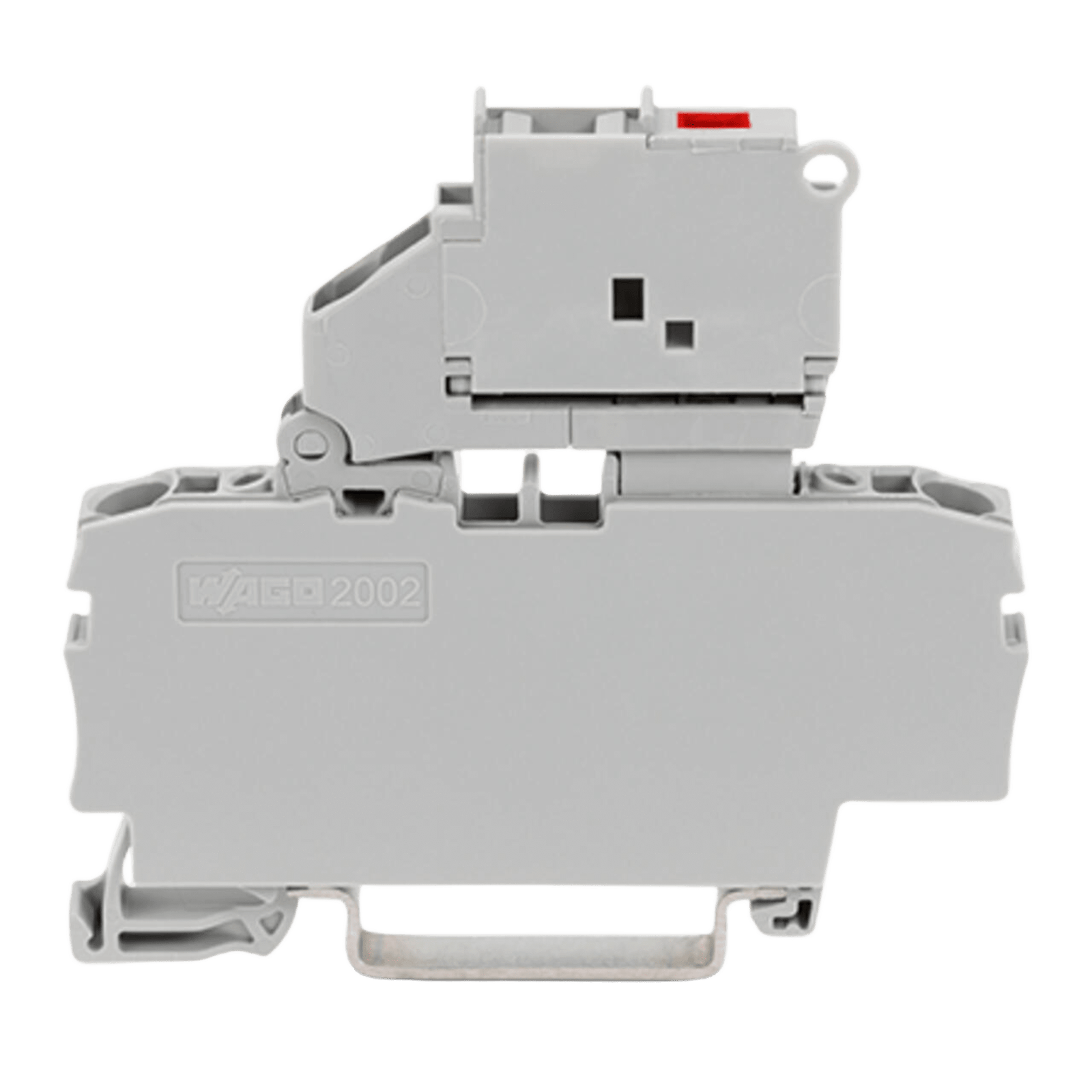 Borna Portafusibles / Serie 2002 / Push-in CAGE CLAMP® / 2 Conductores / Portafusible Basculante / Fusible Tipo G 5x20 mm / LED Indicación Defecto / 12-30 V / Carril DIN 35x15 y 35x7.5 / 2.5 mm²/ Color Gris