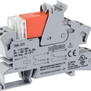 Módulo Relé / 12V DC / 8A / 2 Inversores / LED Rojo / Push-in CAGE CLAMP® / Montaje Carril DIN / IP20 / Gris