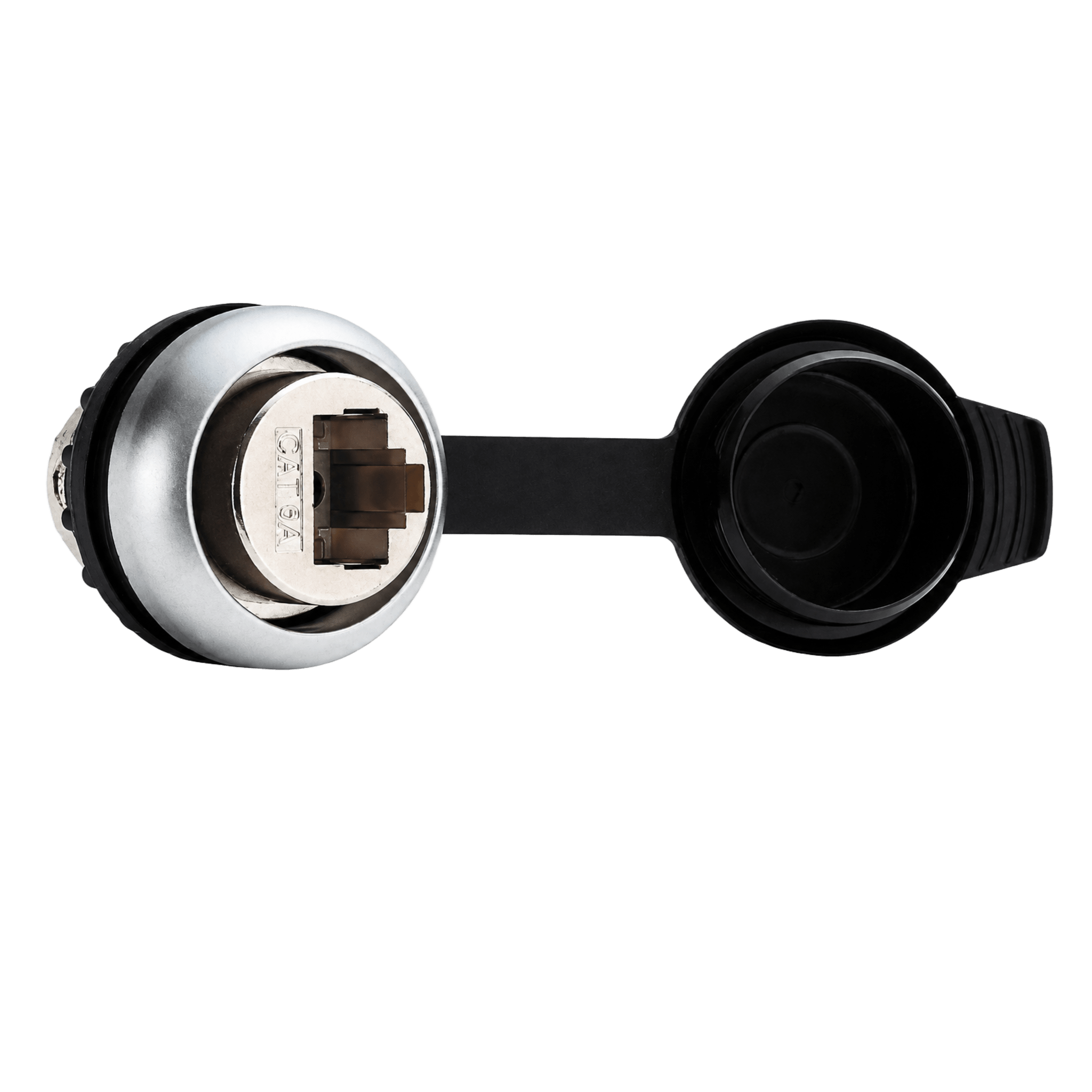 Conector Panel RJ45 / Instalación Frontal 22.5 mm / Cat 6A 10 Gbit/s / IP65 con Tapa / 8 Polos / Contactos Dorados / cULus