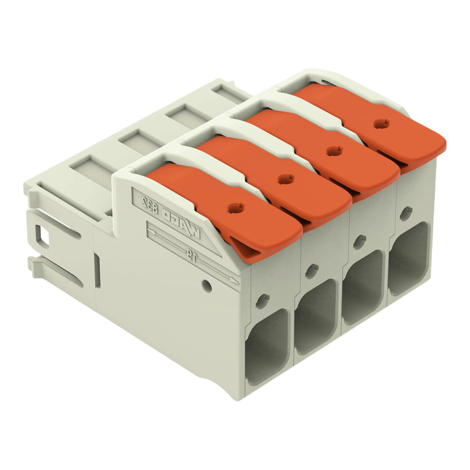 Conector Macho Serie MCS / Push-in CAGE CLAMP® / 16 mm² / 4 Polos / Paso 10.16 mm (0.4 in) / 76 A - 1000 V / Contactos Plateados / Palanca Naranja / Protegido contra Error al Conectar