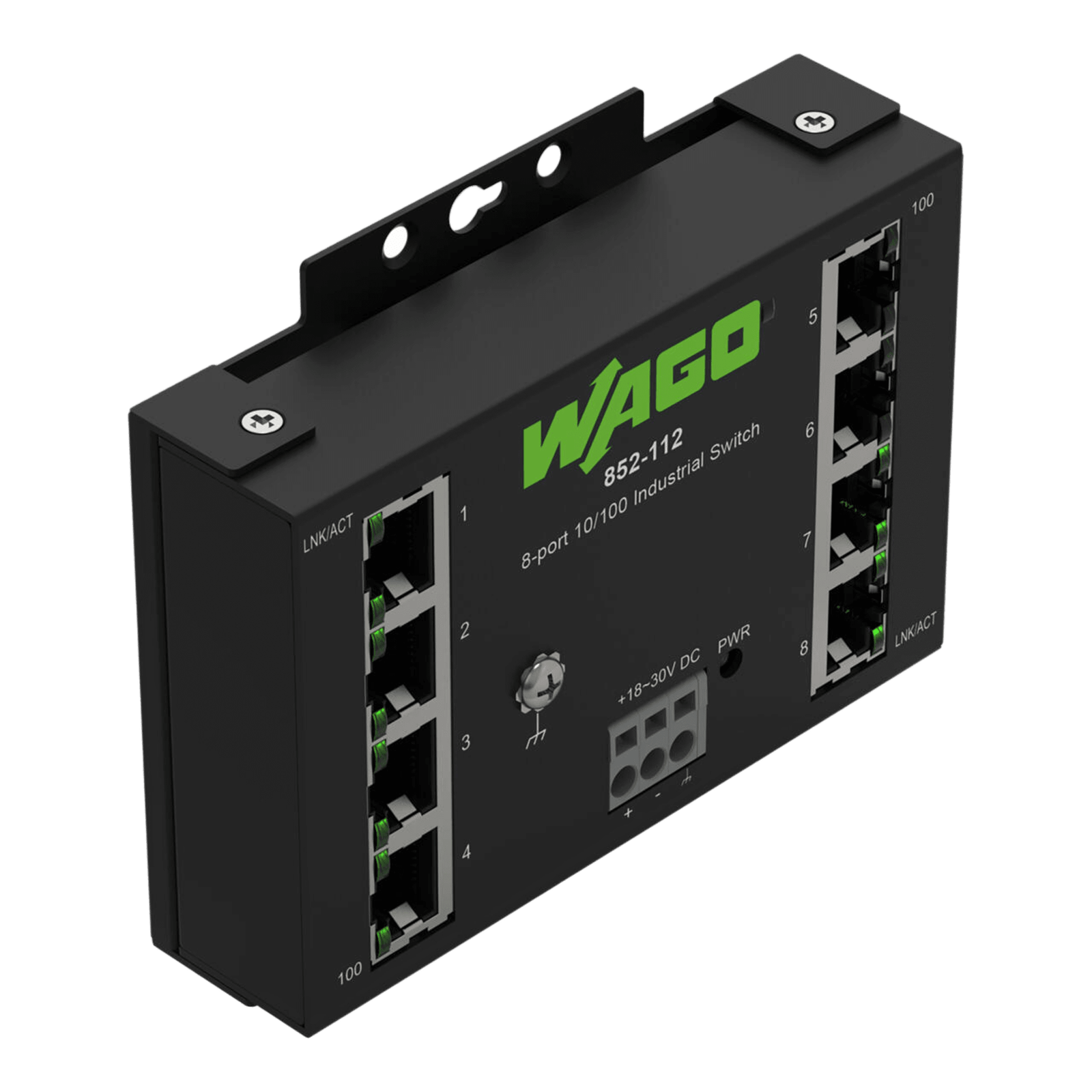 Switch Industrial ECO / 8 Puertos 10/100Base-TX / Montaje Carril DIN / IP30 / -40°C a +70°C / Protección Sobretensiones / Tabla MAC 2000 Direcciones