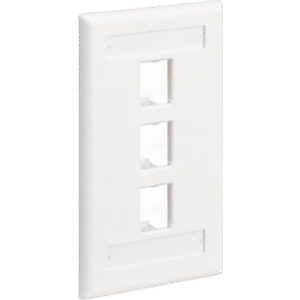 Placa de Pared Vertical / 3 Puertos Mini-Com / Con Espacios para Etiquetas / 69.8 x 114.3 mm (2.75 x 4.5 in) / Blanco Mate