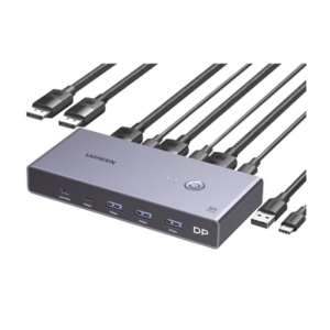 [Caja Abierta] Conmutador KVM DisplayPort 8K | DP 1.4 | 2 Entradas 1 Salida | 4 Puertos USB 3.0 (3 USBA *1 USBC) | Soporta 8K@60Hz | HDR | Control de Escritorio | Carcasa de Aluminio | Indicador Led | Compatible Win, MacOs y Linux.
