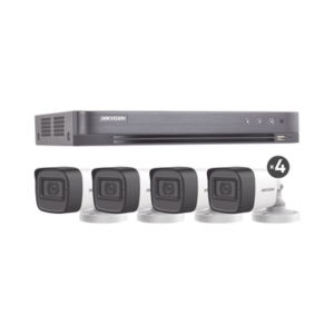 [Caja Abierta] (MICRÓFONO INTEGRADO) KIT TURBOHD 5 Megapixel / DVR 4 Canales / 4 Cámaras Bala con Micrófono Integrado (exterior 2.8 mm) / Fuente de Poder / Accesorios de Instalación