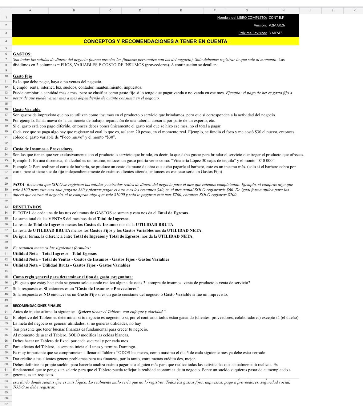 Tablero Financiero para Emprendedores y Negocios (Excel)