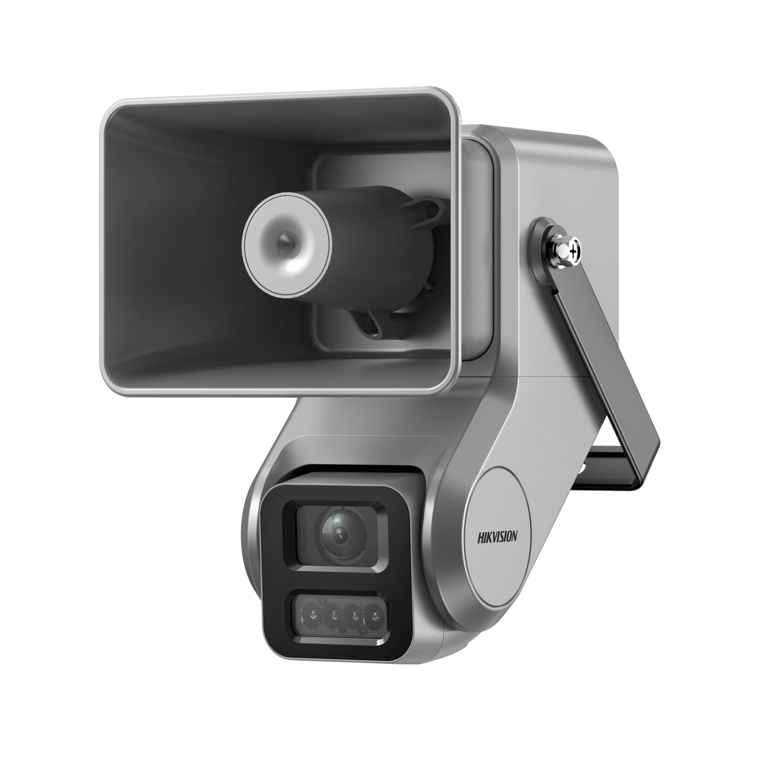 Cámara IP 4 Megapixel + Bocina IP Integrada / Lente Motorizado 2.8 a 12 mm / 7 Watts de Potencia / Exterior IP67 / PoE+ / Metal / DualLight (50 mts IR 20 mts Luz Blanca) /2 Micrófonos Integrados / MicroSD