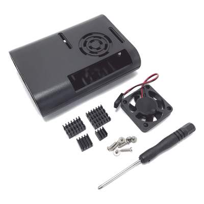 Kit Gabinete para Raspberry Pi 4 / Plástico ABS / Ventilador 30.4 mm / 3 Disipadores Aluminio / Herramientas Incluidas