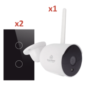 Kit Domótica WiFi / 1 Cámara + 2 Apagadores Triple / 2.4 GHz / 120mm x 72mm / Vidrio Templado / 100-250V