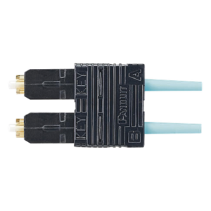 Conector de Fibra Óptica SC Duplex / Multimodo OM3/OM4 50/125 µm / Pre-pulido / Férula Zirconia / 900 µm Tight Buffer / Color Aqua