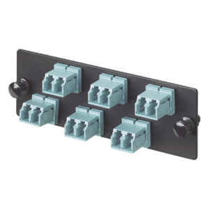 Placa Acopladora de Fibra Óptica / 12 Fibras OM3/OM4 / 6 Conectores LC Dúplex / Cerámica Zirconia / Color Aqua