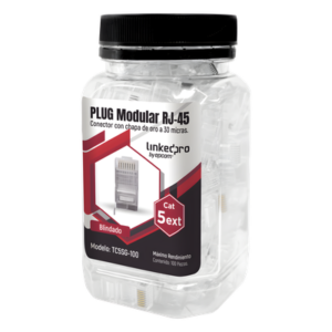 Plug Modular RJ45 Cat5e Blindado / 100 Piezas / Chapado Oro 30μ / Pin Tierra / 24AWG