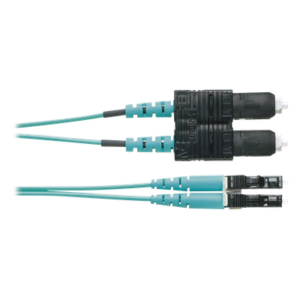 Jumper de Fibra Óptica / OM4 50/125 / LC-SC Duplex / OFNR Riser / Aqua / 1 Metro (3.28 Pies)