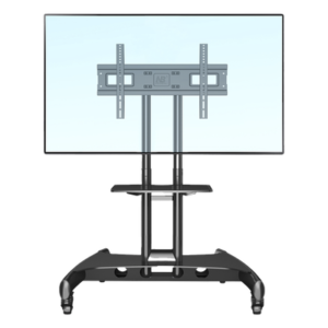 Soporte Móvil para Pantalla / 32" a 75" / Carga 45.5 kg (100 lbs) / VESA 200x200 a 600x400 mm / Altura Ajustable 1120-1520 mm (3.67 a 4.99 ft) / Base para Accesorios / 4 Ruedas 360°