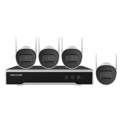 Kit de Videovigilancia IP Inalámbrico / NVR 4 Canales / 4 Cámaras Bala 2 Megapixel / Wi-Fi 2.4 GHz / IR 30 m (98.4 ft) / IP66 / HDD 1 TB