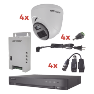 Kit de Videovigilancia TurboHD / 4 Canales + 1 IP / 4 Cámaras Eyeball 2 MP / ColorVu / Audio Bidireccional / Dual Light 40 m (131.2 ft) / IP67 / Fuente de Poder Regulada