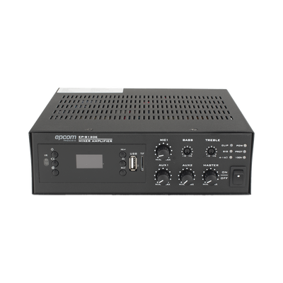 Amplificador de Potencia Digital / 120W / Salida 4~16Ω o 100V / Entrada XLR con Phantom 48V / Bluetooth / FM / USB y TF / Protección contra Cortocircuito