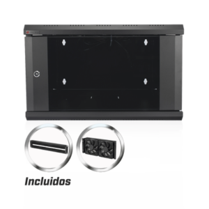 Gabinete de Pared / 6U / 19 Pulgadas / 600 x 550 x 382 mm / Cristal Templado 5 mm / Carga 60 kg / IP20