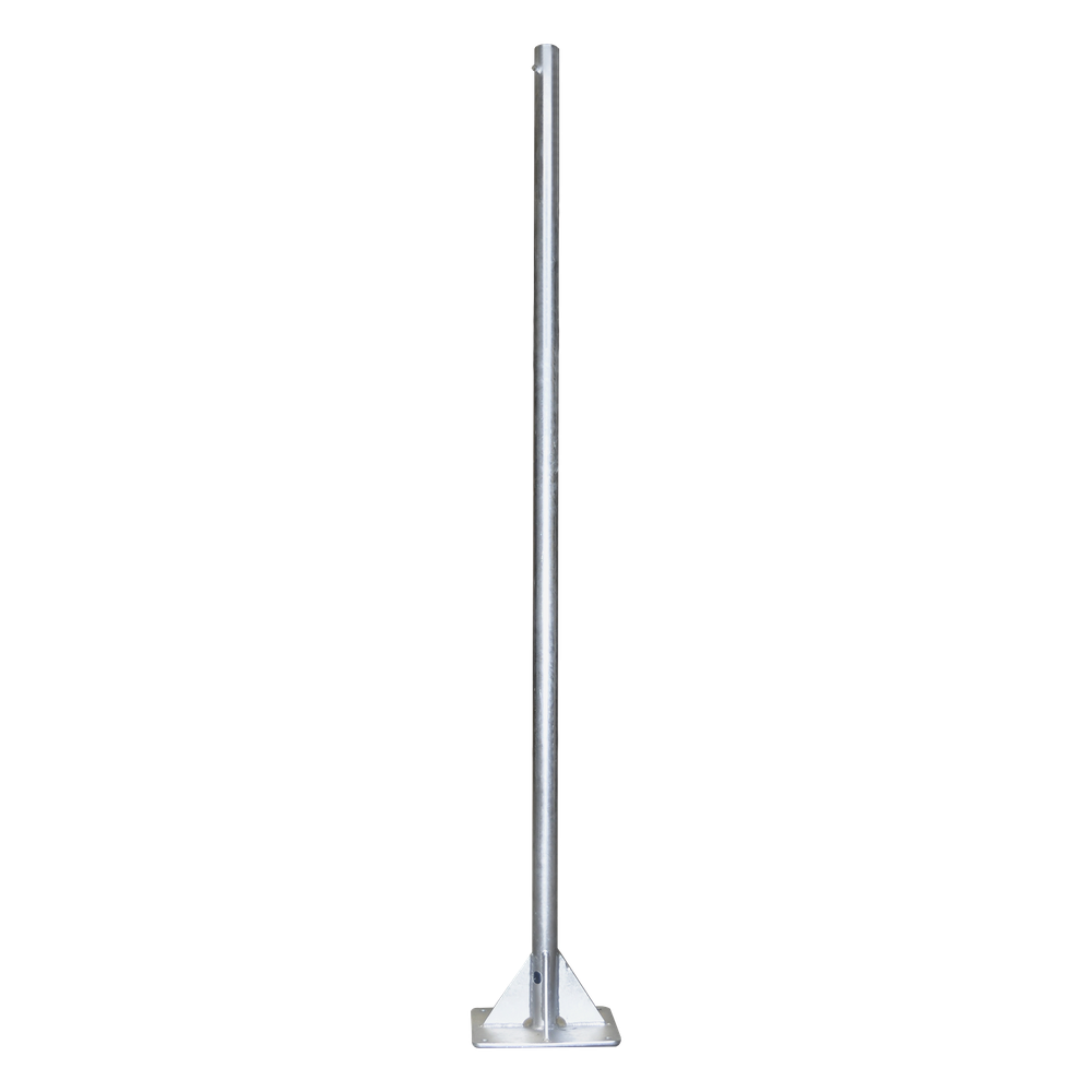 Mástil de Acero / 2 m (6.6 ft) de Altura / Tubo 2" Calibre 18 / Base 30 x 30 cm / Galvanizado por Inmersión en Caliente / Opresor Integrado