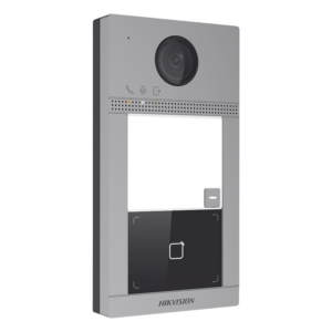 Videoportero IP 2 Megapixel / Llamada y Apertura Remota desde App Hik-Connect / PoE / Exterior IP65 + Antivandalico IK08 / 1 Departamento / Apertura con Tarjeta / Soporta 2 Puertas y hasta 6 Monitores