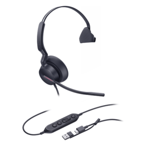 Auriculares USB Mono / Cancelación de Ruido IA / Altavoz 35 mm / USB-C/A Plug-and-Play / Compatible con Microsoft Teams