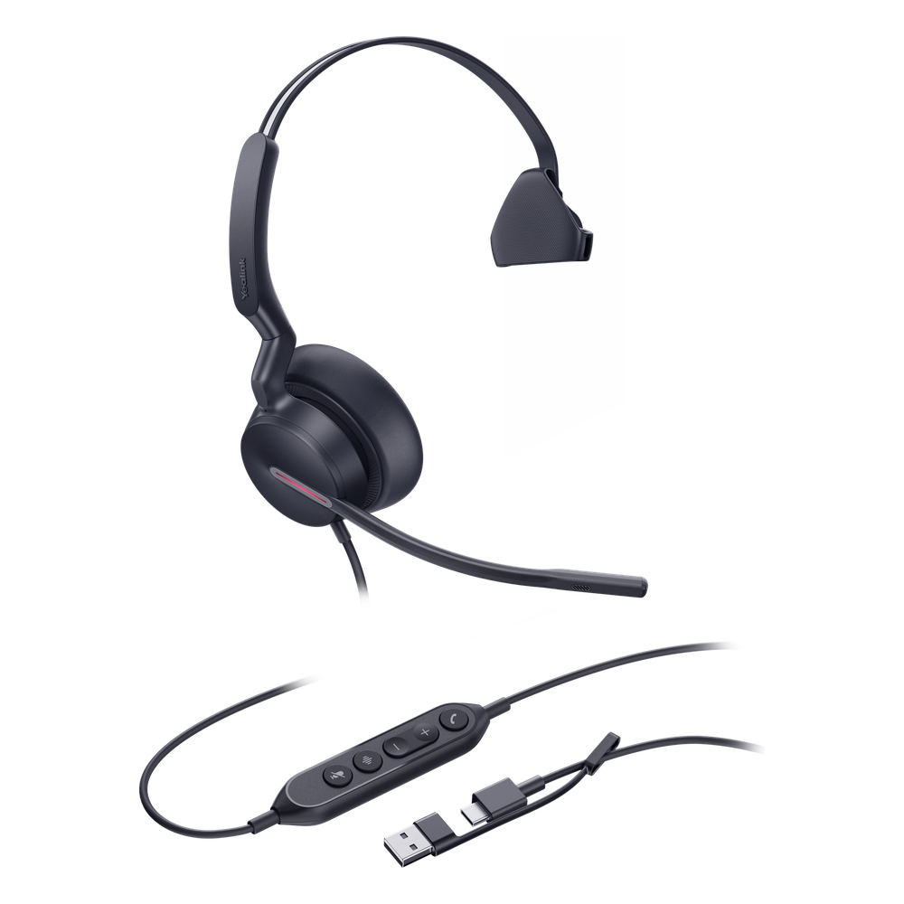 Auriculares USB Mono / Cancelación de Ruido IA / Altavoz 35 mm / USB-C/A Plug-and-Play / Compatible con Microsoft Teams
