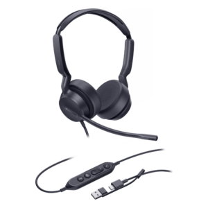 Auriculares Profesionales USB / Cancelación de Ruido con IA / Altavoz 35 mm / Certificado Microsoft Teams / USB-C con Adaptador USB-A / Diseño Ergonómico Binaural